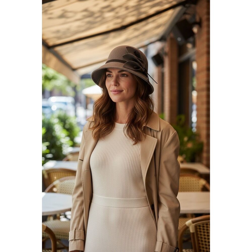 Women Vintage Brown Wool Round Fedora Bow Cloche Derb Felt Bowler Cap Hat Trendy